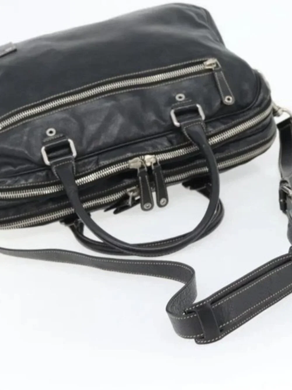 GUCCI Shoulder Bag Leather 2way Black Silver Auth ka4484